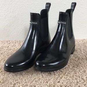 Nautica Chelsea Ankle Rain Boots Shiny Black Size 6